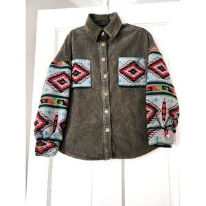 ARMY GREEN Cordoroy Winter Jacket w/Tribal Print Sz S